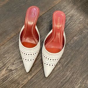 Adorable Cole Haan perforated white leather kitten heel mules in a size 9-1/2.